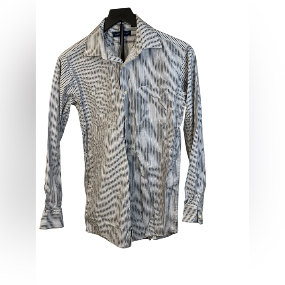 Joseph Abboud Men’s Striped Dress Shirt Size 18 Blue Beige Cotton